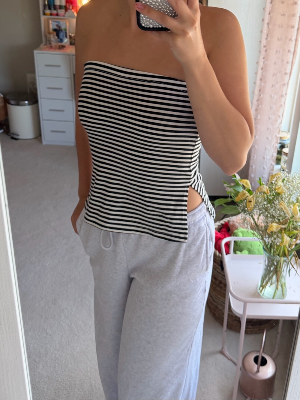 American Eagle Outfitters Black and White Striped Strapless Crop Top